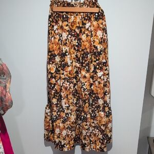 Floral Tiered Maxi Skirt in Mustard and Black